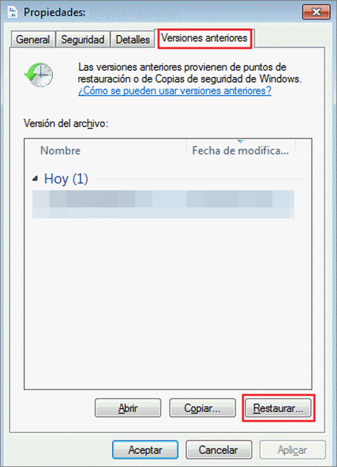 Recuperar Excel sobreescrito Windows7/8/10/11