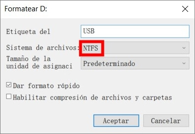 disco duro externo RAW a NTFS con Administración de discos
