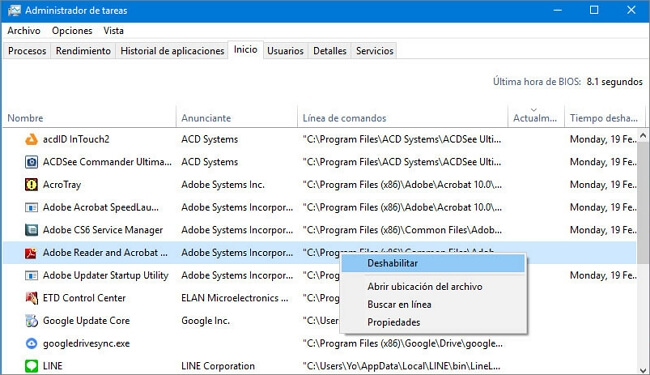 desactiva programas de inicio en Administrador de tareas