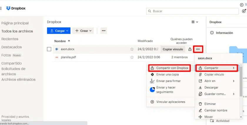 Compartir archivos en Dropbox