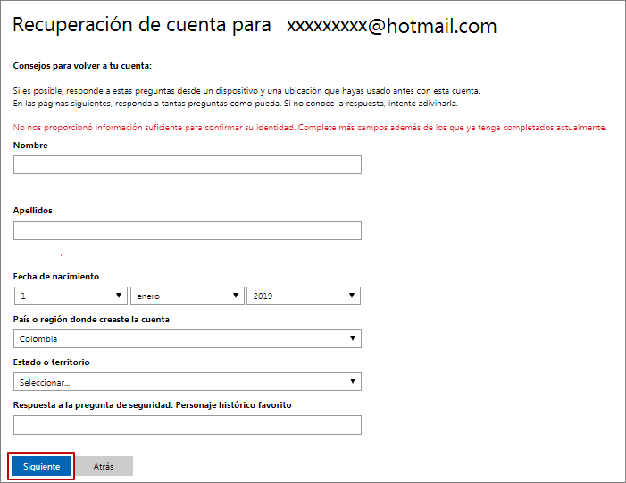 Rellenar el formulario con tota la información