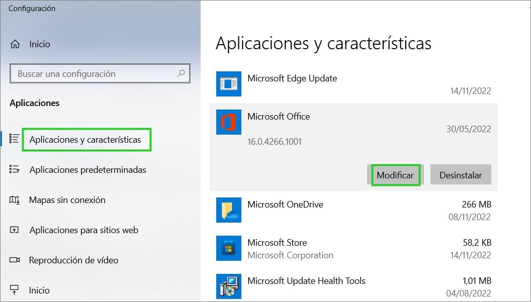  Recuperación de aplicaciones de MS Office