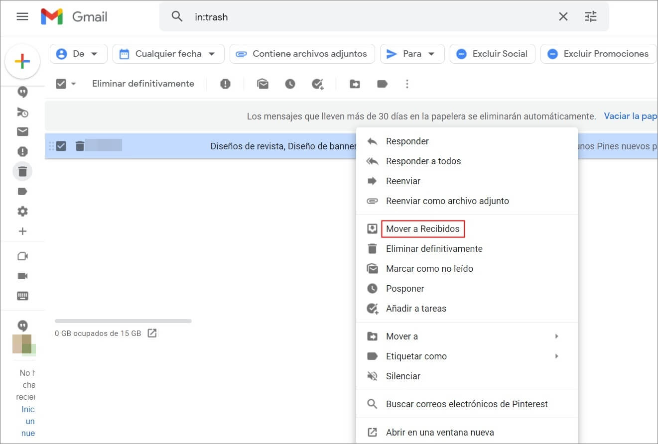 cómo recuperar un correo eliminado de gmail