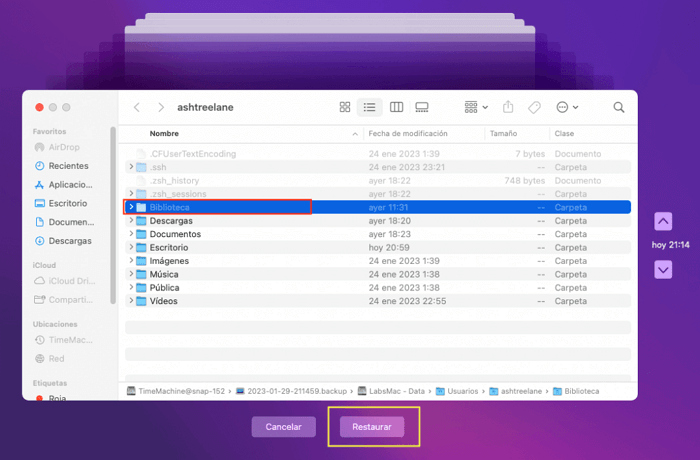 Restaurar carpetas eliminadas con Time Machine