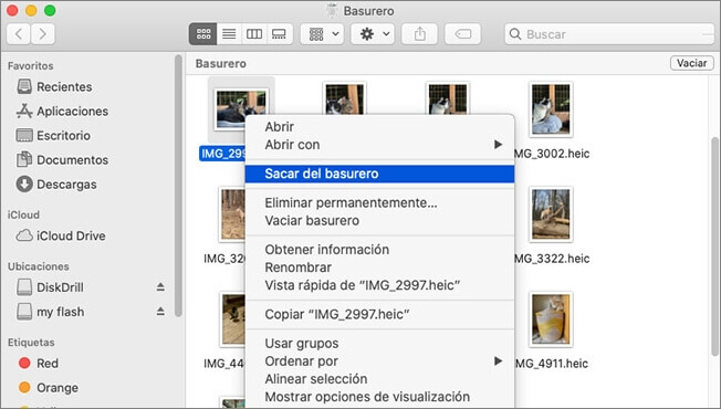 Recuperar archivos desde la papelera de reciclaje en Mac