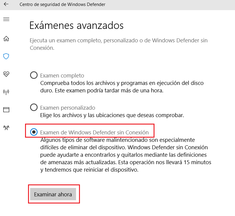 Windows Defender sin Conexión