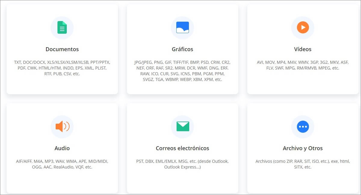 formatos de archivo compatibles D-Back for PC