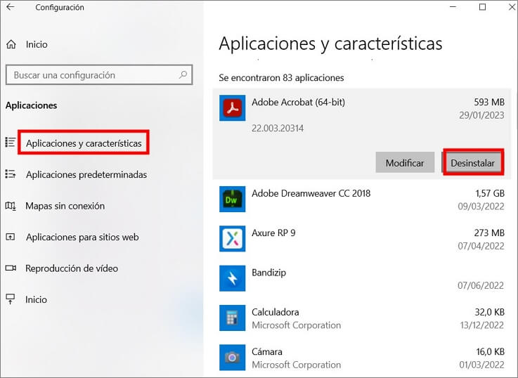 Desinstalar aplicaciones incompatibles para arreglar pantalla azul Windows 10