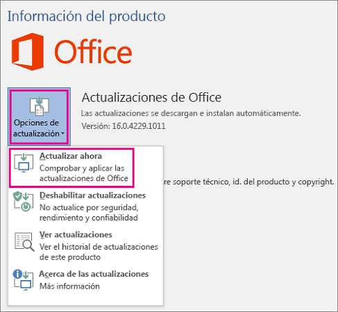 Actualizar Outlook o Office