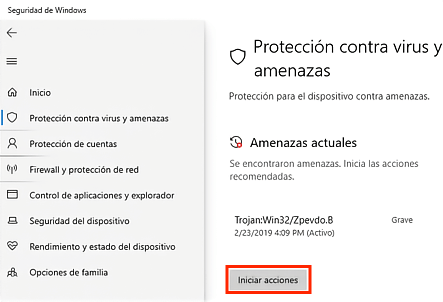 limpiar virus de computadora con Seguridad de Windows