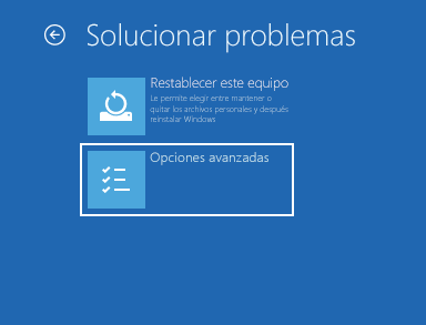 Opciones avanzadas Windows 10