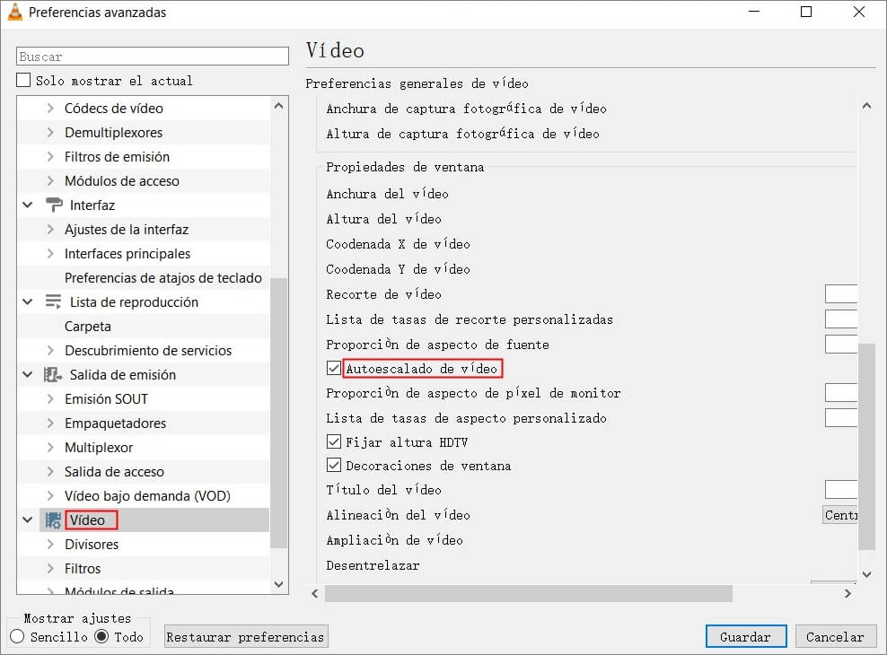 escalar vídeos de manera automática en VLC