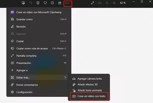 Crear video con texto en Fotos de Windows