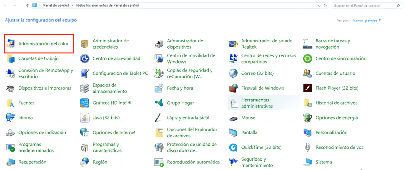 Administración del color de windows