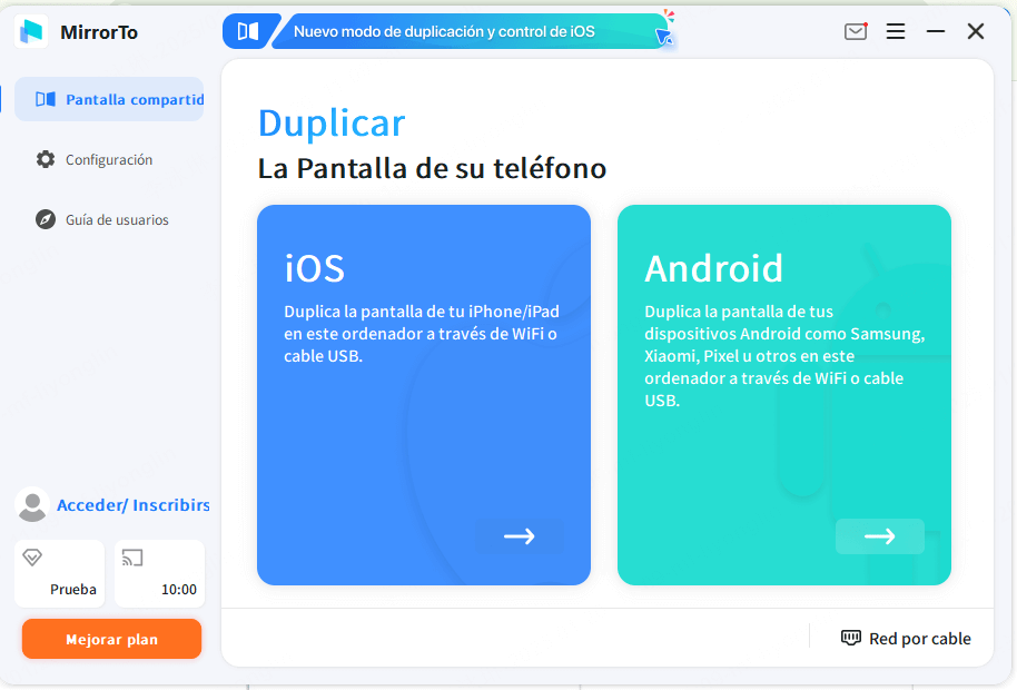 selecciona el modo Android en MirrorTo