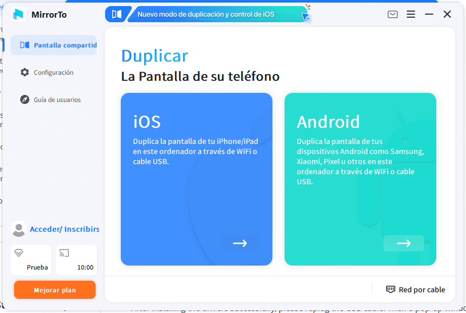 seleccionar tu dispostivo para conectar MirrorTo
