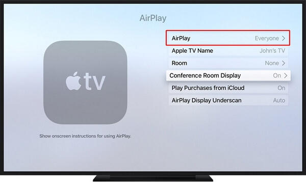 activa AirPlay en Apple TV