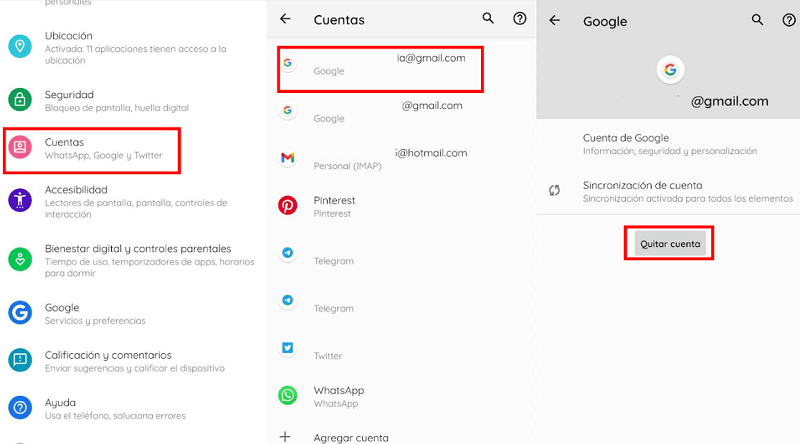 Eliminar cuenta Google con Ajustes