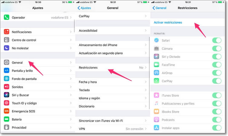 Activar restricciones en iPhone de iOS 11