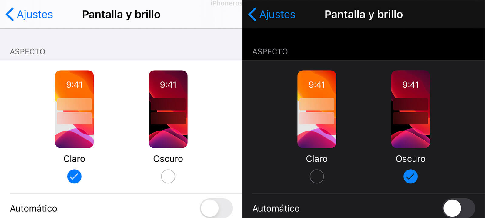 Modo de color oscuro de iOS 18