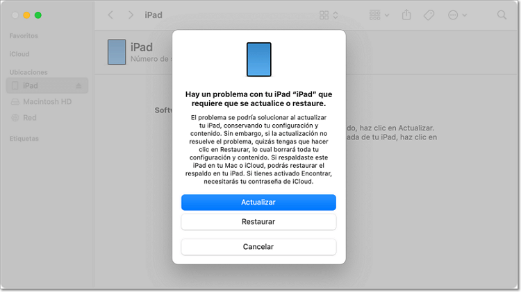 restaurar iPad en iTunes