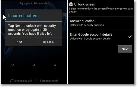 elegir por quitar bloqueo de pantalla Android con cuenta de Google