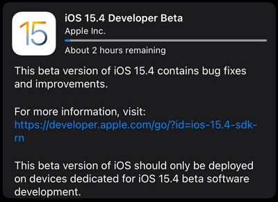 última versión lanzada de iOS 15.4 beta