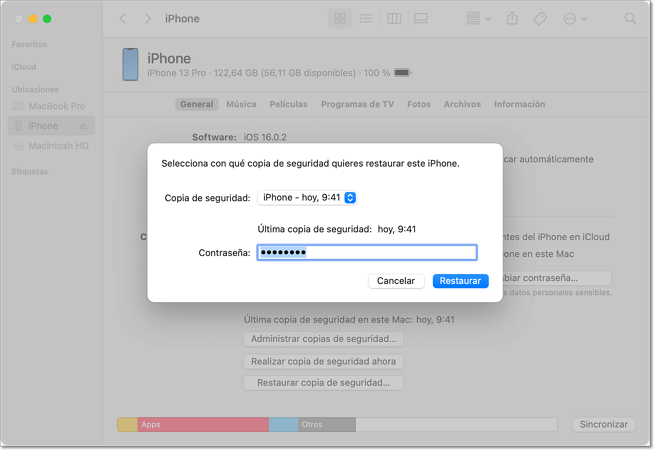 Poner contraseña de copia de seguridad cifrada en iTunes