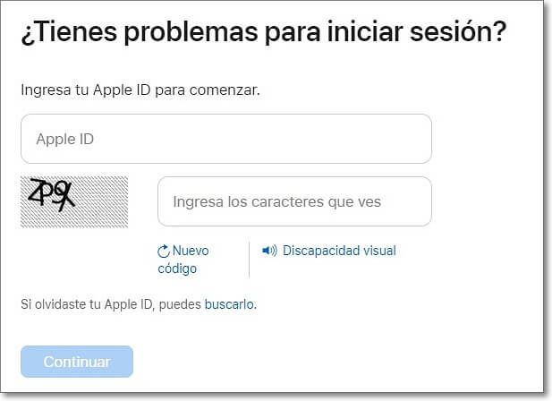 Ingresar ID de Apple en iforgot.apple.com
