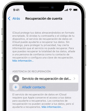 Contactos de recuperaciÃ³n de la cuenta de iCloud