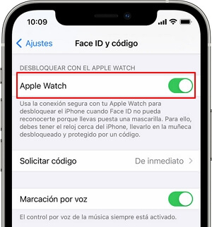 configurar el desbloqueo de iPhone con Apple Watch