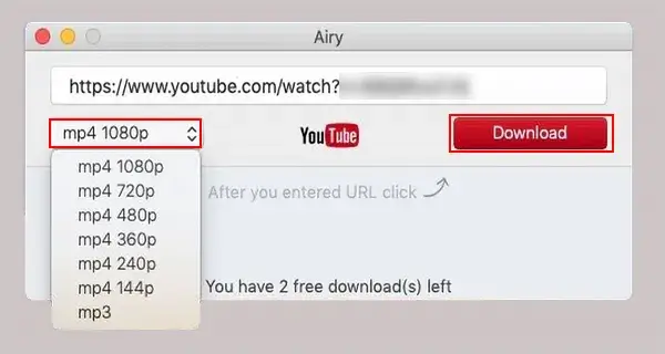 Descargar video 1080P de YouTube con Airy