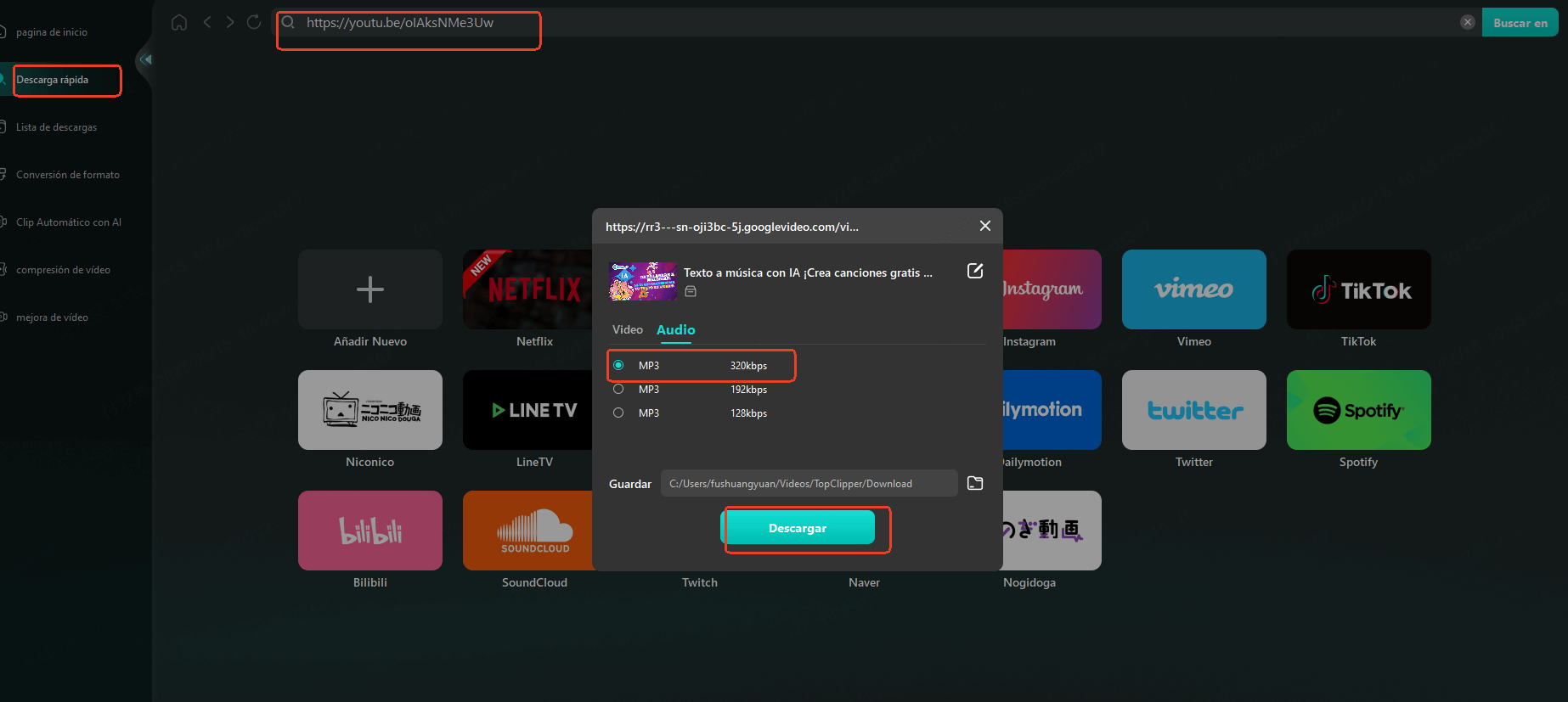 descargar video a MP3 con Topclipper