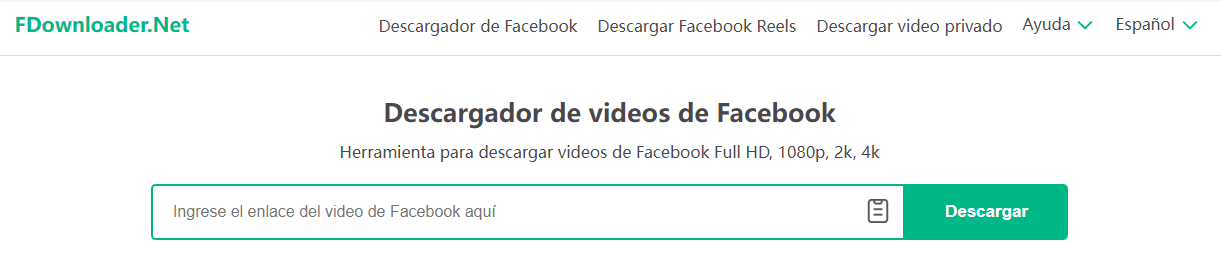 Ingresar el enlace del video de Facebook en facebook video downloader