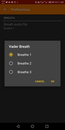 Elija otra opción de respiración en Vader Breath