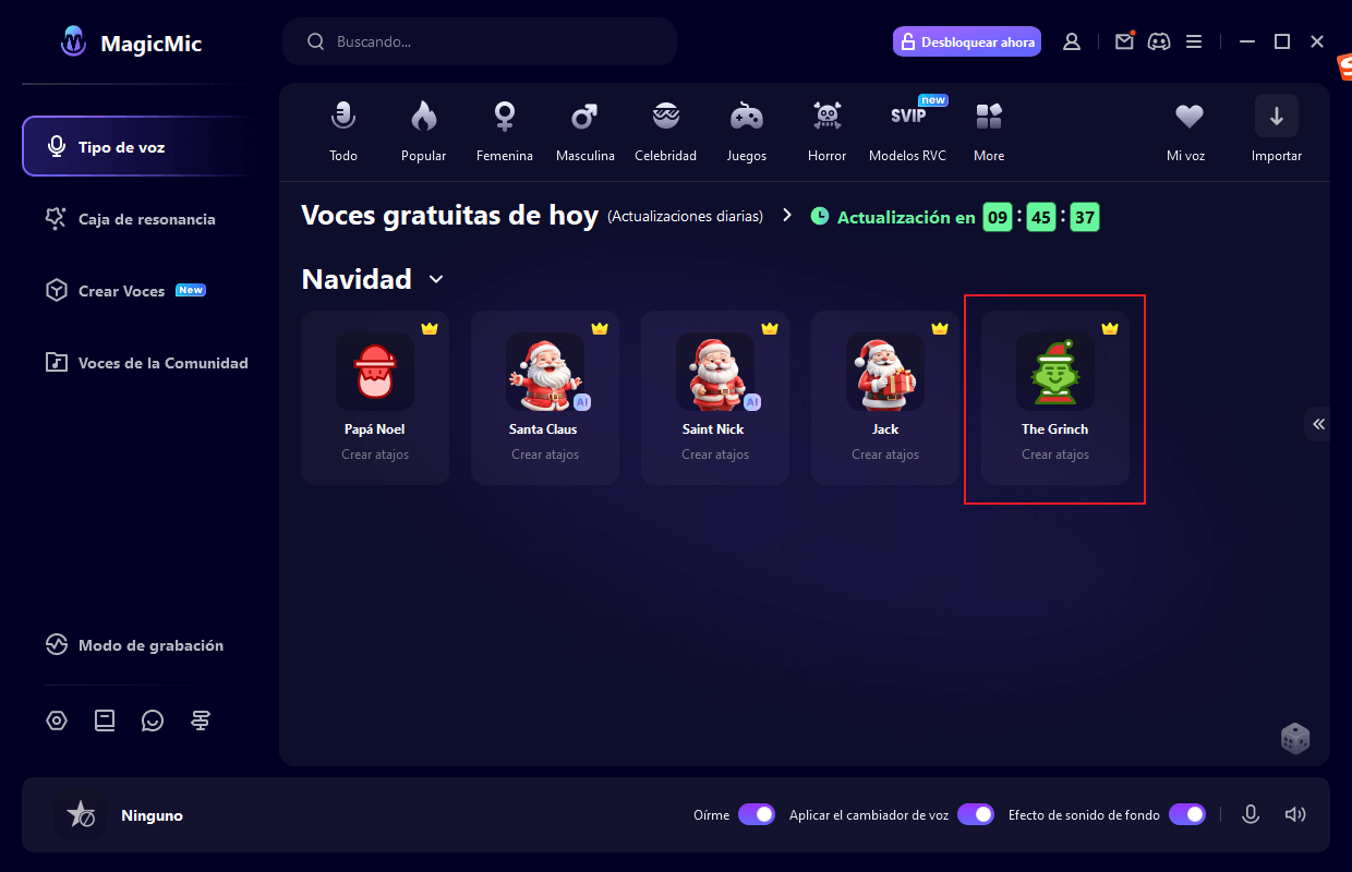 Poder escuchar Grinch animado sonriendo en MagicMic