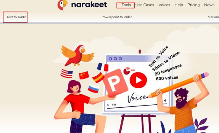 Narakeet - texto a voz humana online
