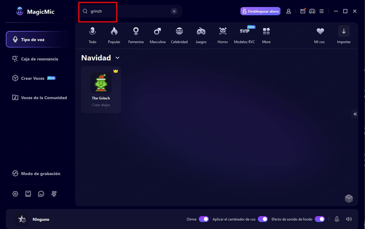 buscar la voz de Grinch en MagicMic