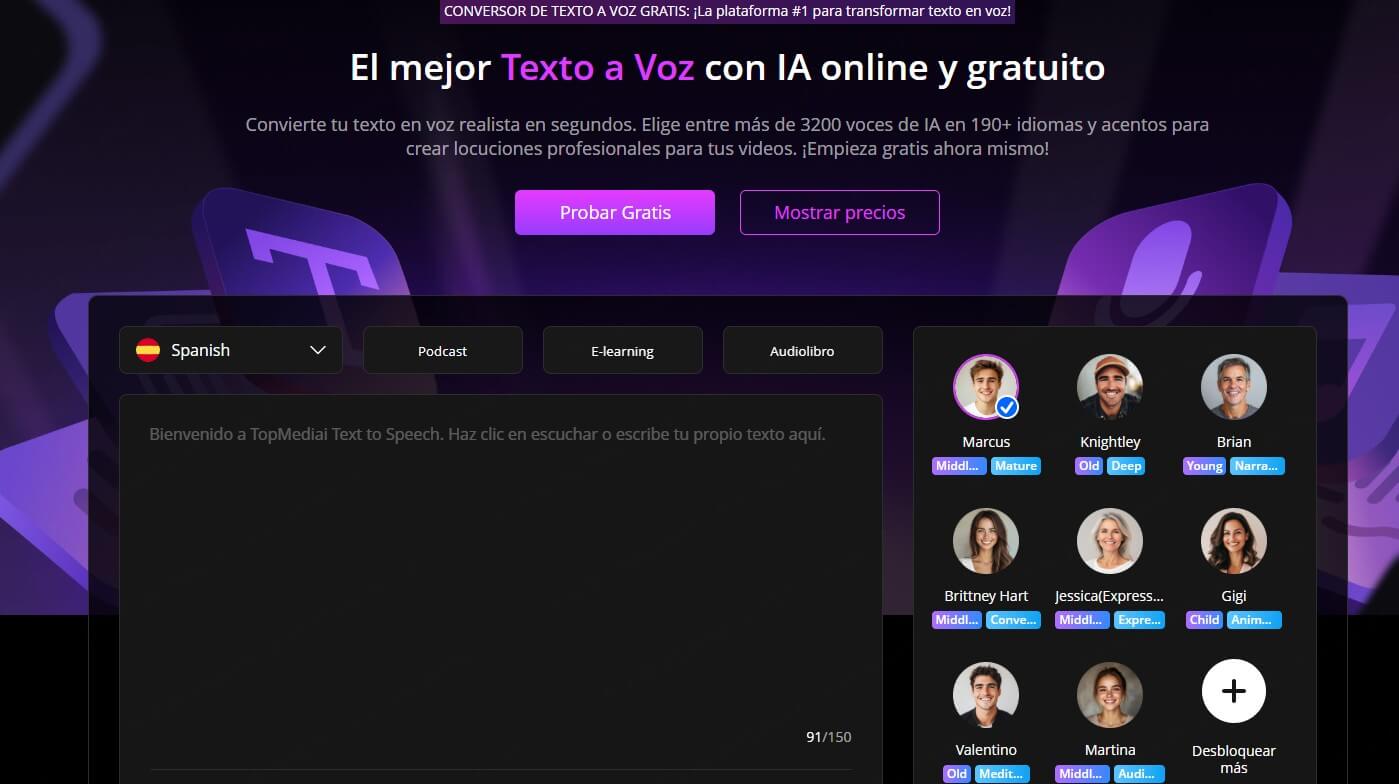 convertidor de texto a voz en TopMediai Texto a Voz Online