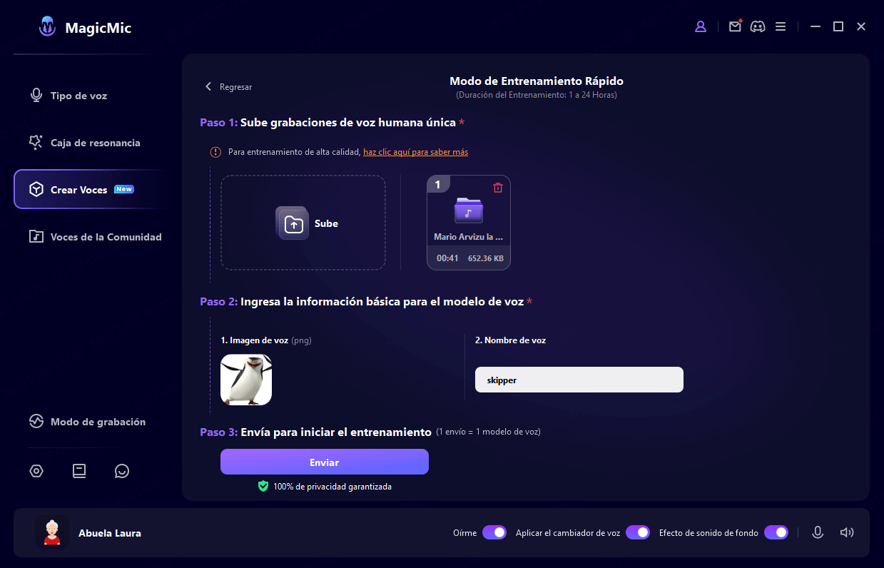 crear la voz de Skipper IA con MagicMic