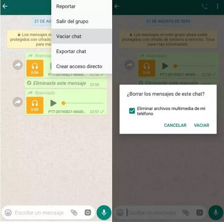 Cómo vaciar un chat individual o grupal de WhatsApp