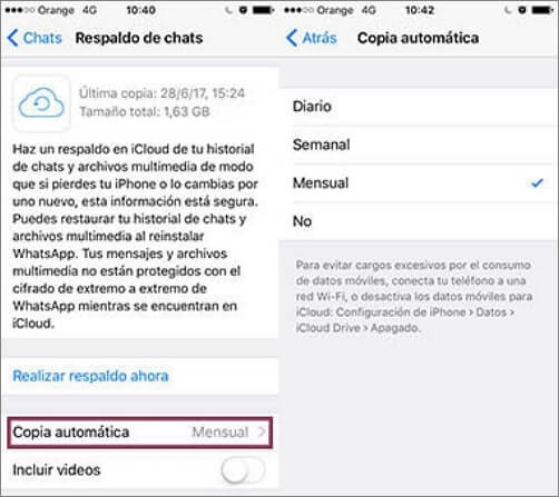 Configurar copia de seguridad automática de WhatsApp