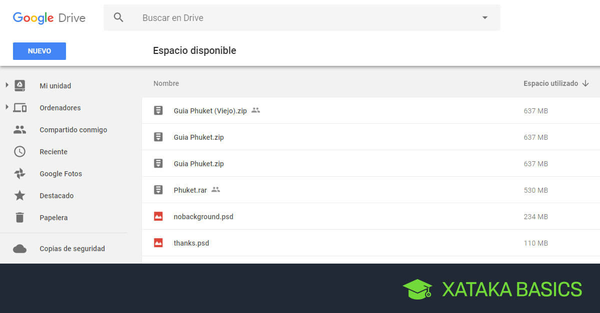 espacio disponible de Google Drive