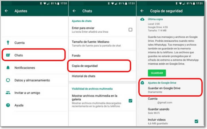respaldar chats de WhatsApp en Google Drive
