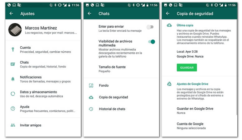 Copia de seguridad del chat de WhatsApp en Android