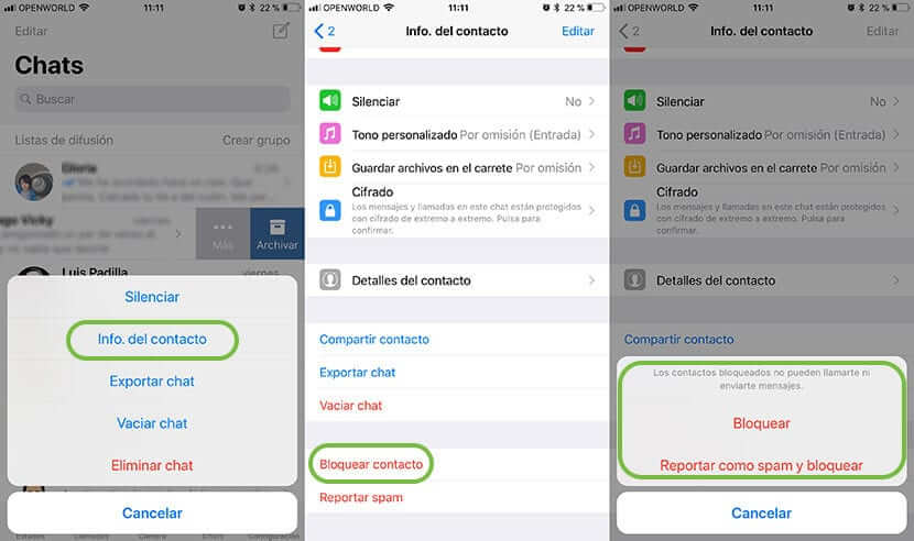 bloquear contactos en WhatsApp para dispositivos iPhone