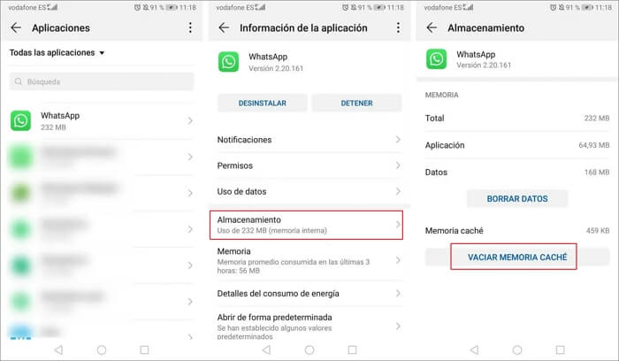 Limpiar el caché de WhatsApp en Android