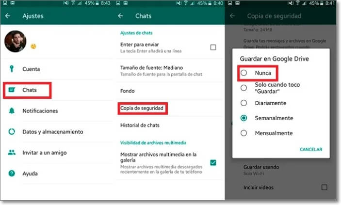 desactivar la copia de seguridad automática de Google Drive en Android