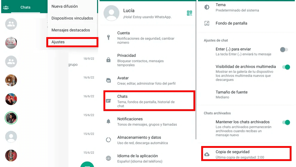 Copia de seguridad de WhatsApp en Android