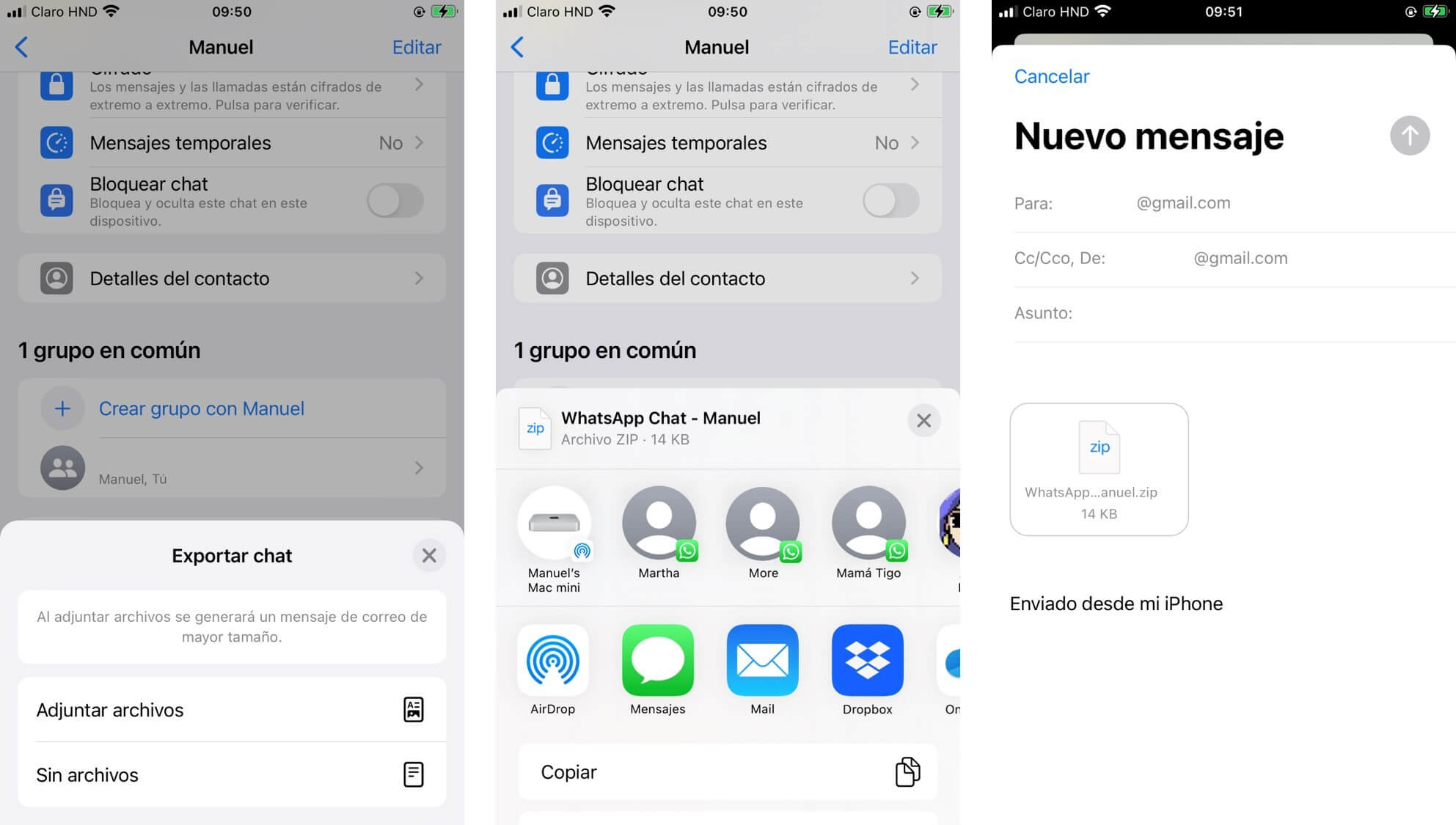 Exportar chats de WhatsApp de iPhone a Android via email